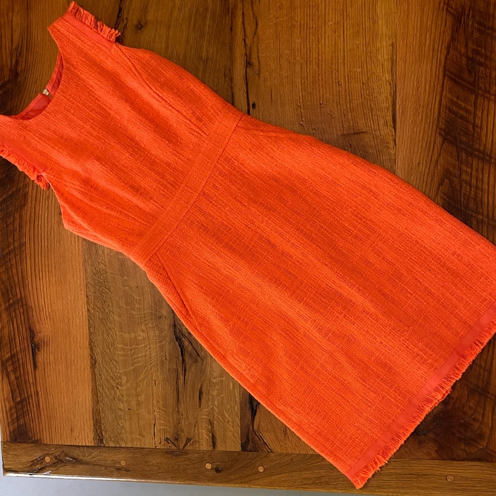 J. Crew Vibrant Orange Cotton Lined Dress, NWOT, Gold Zipper in Back, Size 0